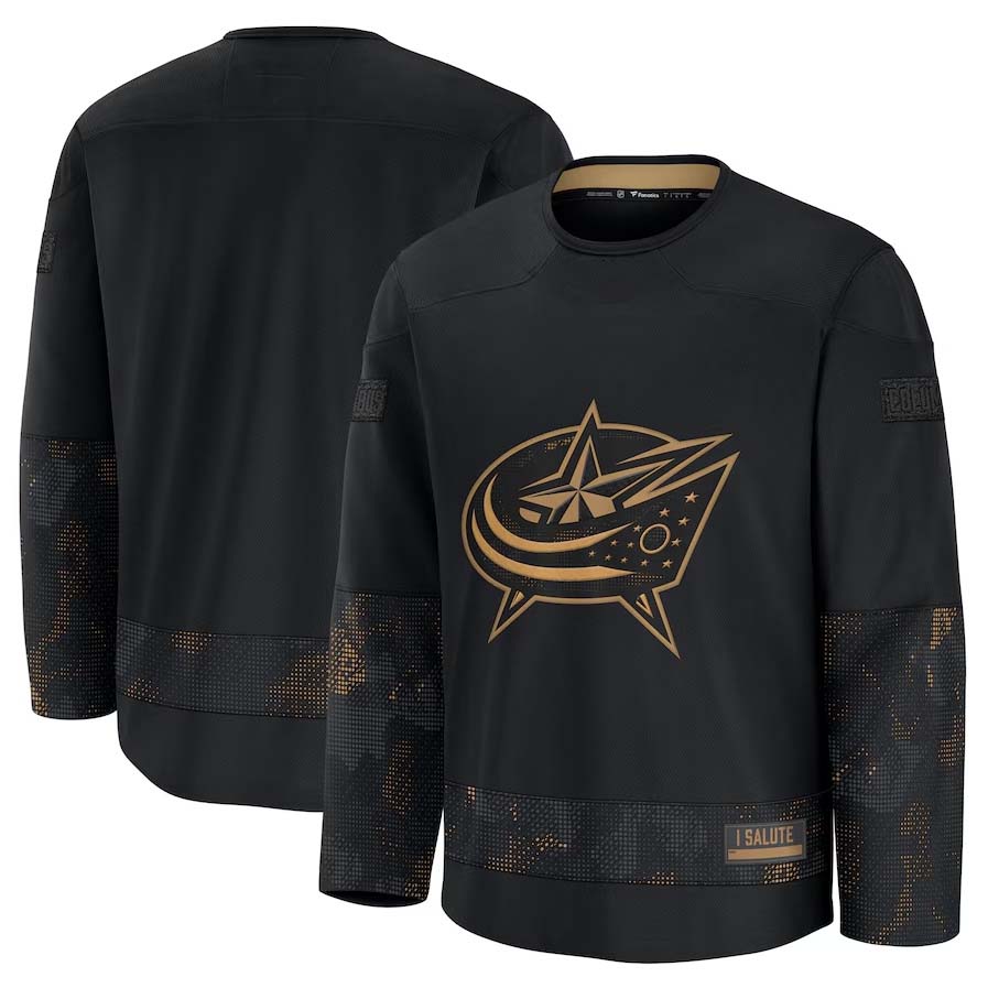 C.Blue Jackets Fanatics 2024 Military Appreciation Practice Jersey - Black Stitched American Hockey Jerseys CROVYIE