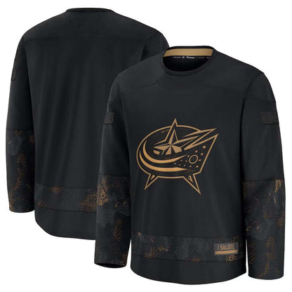 C.Blue Jackets Fanatics 2024 Military Appreciation Practice Jersey - Black Stitched American Hockey Jerseys CROVYIE