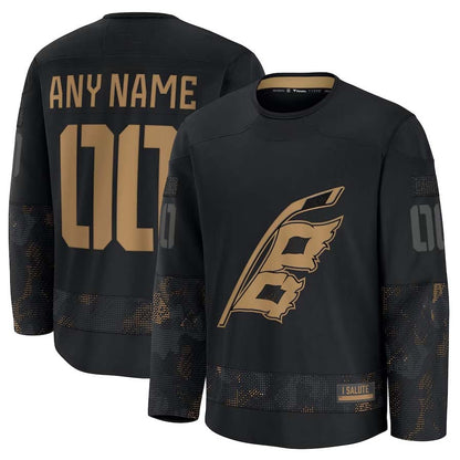 Custom C.Hurricanes Fanatics 2024 Military Appreciation Personalized Long Sleeve Practice Jersey - Black Stitched American Hockey Jerseys CROVYIE