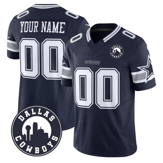 Custom D.Cowboys Active Player Navy 2025 F.U.S.E Dallas City Patch Vapor Untouchable Limited Football Stitched Game Jersey