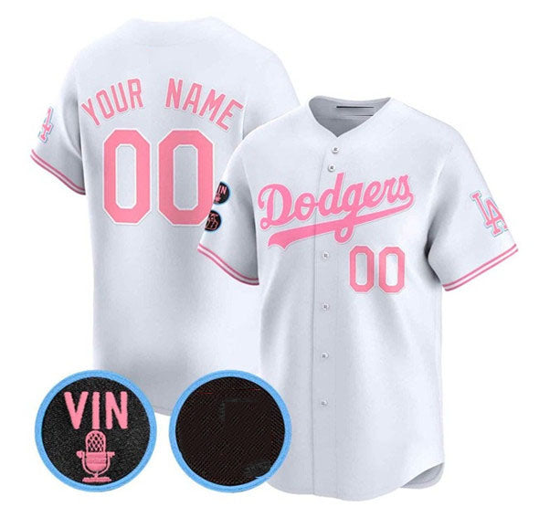 Custom Los Angeles Angels Active Player White Pink With Vin & Kobe Patch Limited Stitched Baseball Jersey