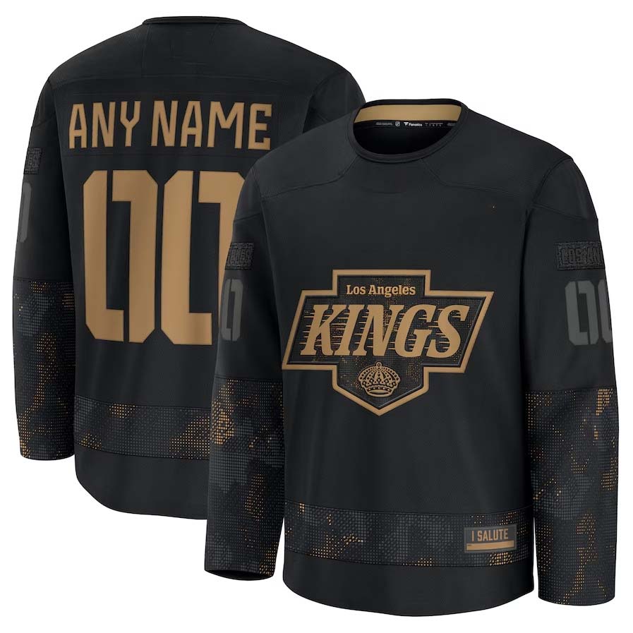 Custom LA.Kings Fanatics 2024 Military Appreciation Personalized Long Sleeve Practice Jersey - Black Stitched American Hockey Jerseys CROVYIE