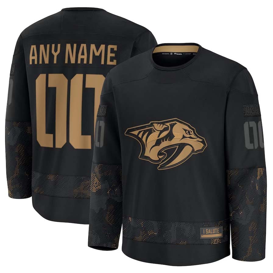 Custom N.Predators  Fanatics 2024 Military Appreciation Personalized Long Sleeve Practice Jersey - Black Stitched American Hockey Jerseys CROVYIE