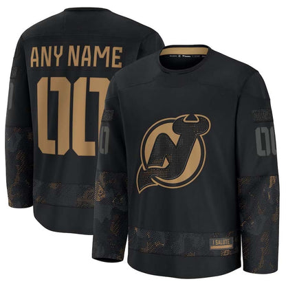 Custom NJ.Devils  Fanatics 2024 Military Appreciation Personalized Long Sleeve Practice Jersey - Black Stitched American Hockey Jerseys CROVYIE