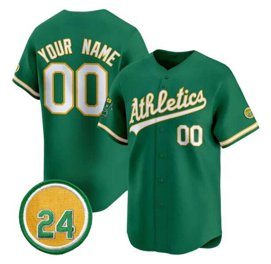 Custom Oakland Athletics Active Player Green Rickey Henderson Patch Vapor Premier Limited Stitched Baseball Jersey