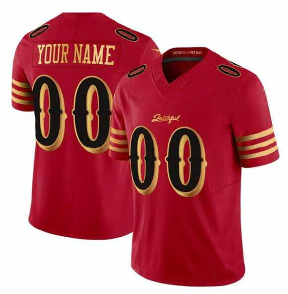 Custom SF.49ers Active Player Red Gold 2025 F.U.S.E. Rivalries Vapor Limited Football Stitched Jersey-Nery