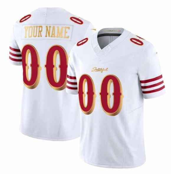 Custom SF.49ers Active Player White Gold 2025 F.U.S.E. Rivalries Vapor Limited Football Stitched Jersey-Nery
