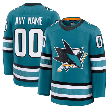 Custom SJ.Sharks Fanatics Home Premium Jersey - Teal Stitched American Hockey Jerseys CROVYIE