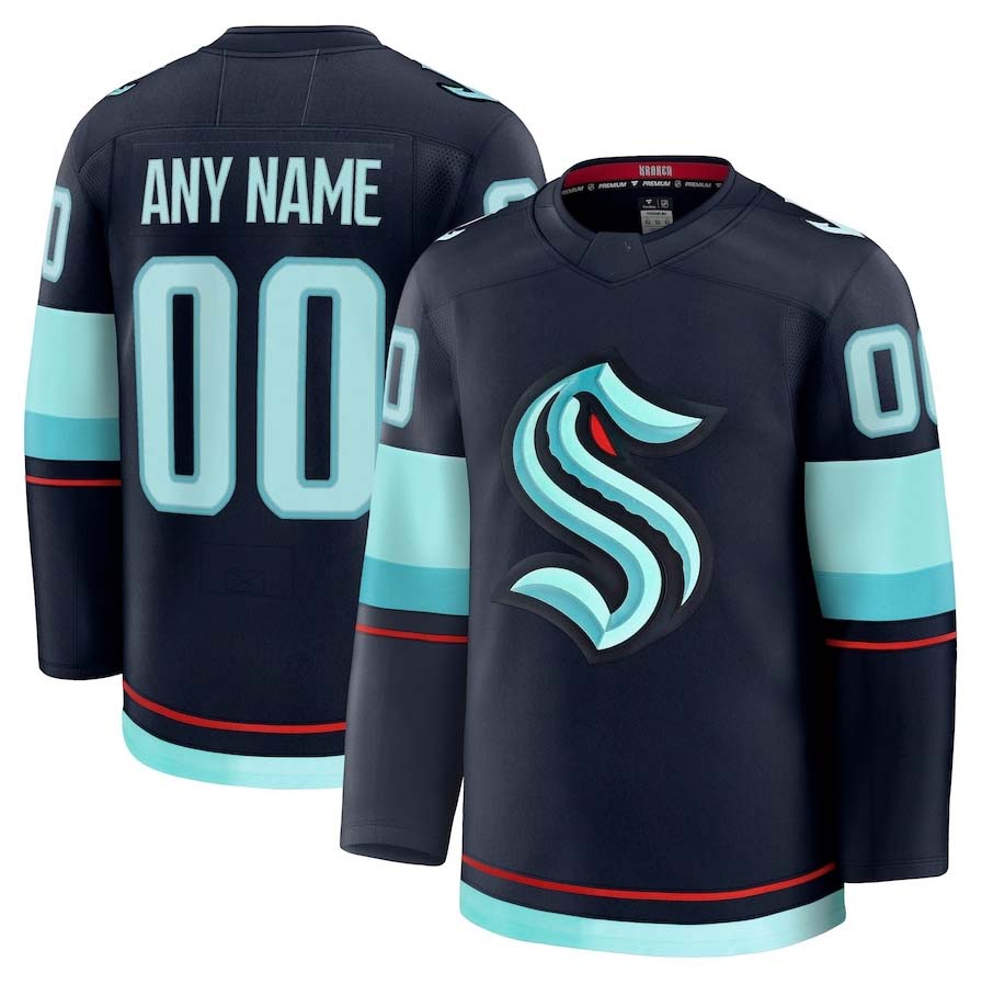 Custom S.Kraken Fanatics Home Premium Jersey - Deep Sea Blue Stitched American Hockey Jerseys CROVYIE