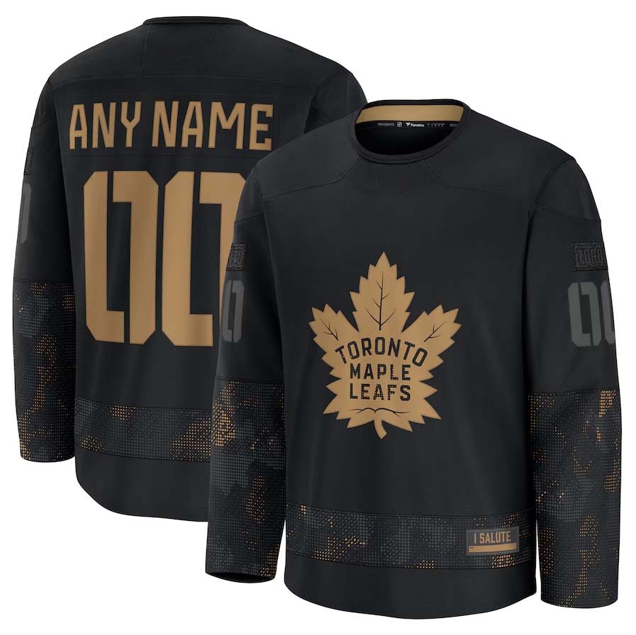 Custom T.Maple Leafs Fanatics 2024 Military Appreciation Personalized Long Sleeve Practice Jersey - Black Stitched American Hockey Jerseys CROVYIE