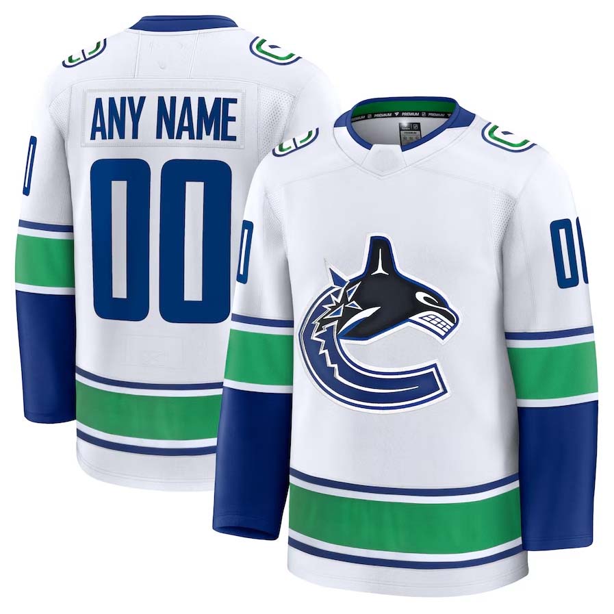Custom V.Canucks Fanatics Away Premium Jersey - White Stitched American Hockey Jerseys CROVYIE