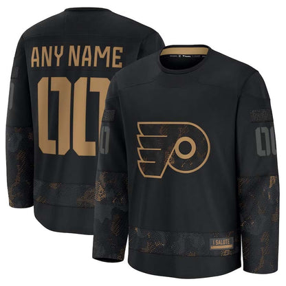 Custom P.Flyers Fanatics 2024 Military Appreciation Personalized Long Sleeve Practice Jersey - Black Stitched American Hockey Jerseys CROVYIE