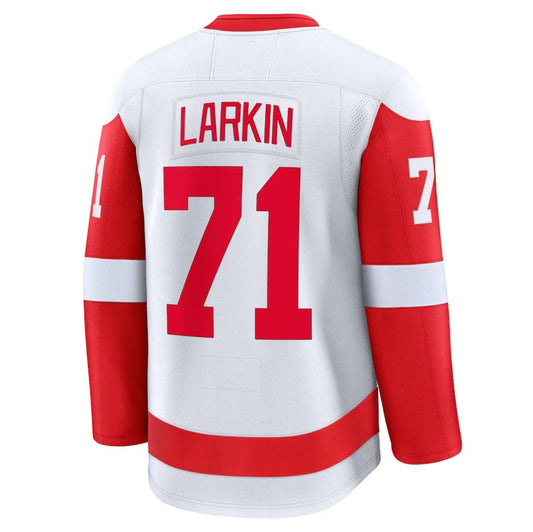 D.Red Wings #71 Dylan Larkin Fanatics Away Premium Jersey - White Stitched American Hockey Jerseys CROVYIE