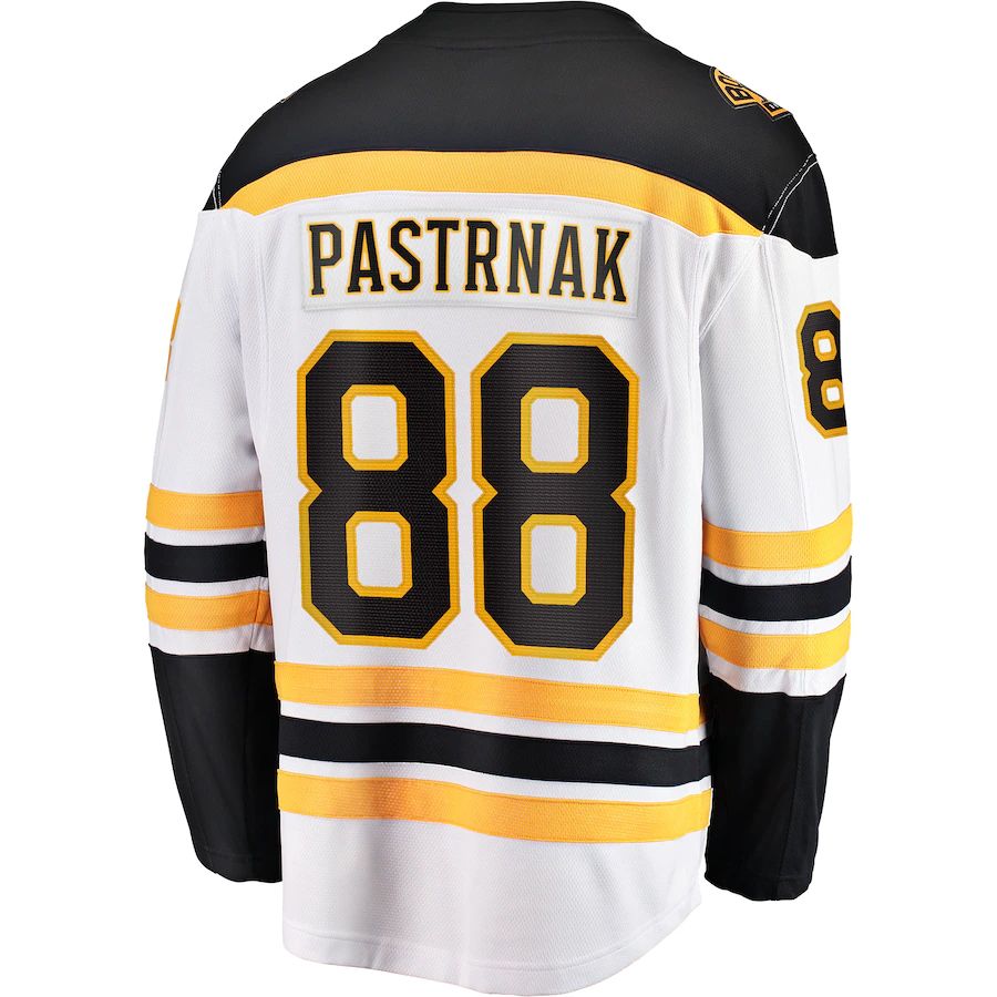 B.Bruins #88 David Pastrnak Fanatics Branded Away Premier Breakaway Player Jersey White Black Stitched American Hockey Jerseys CROVYIE