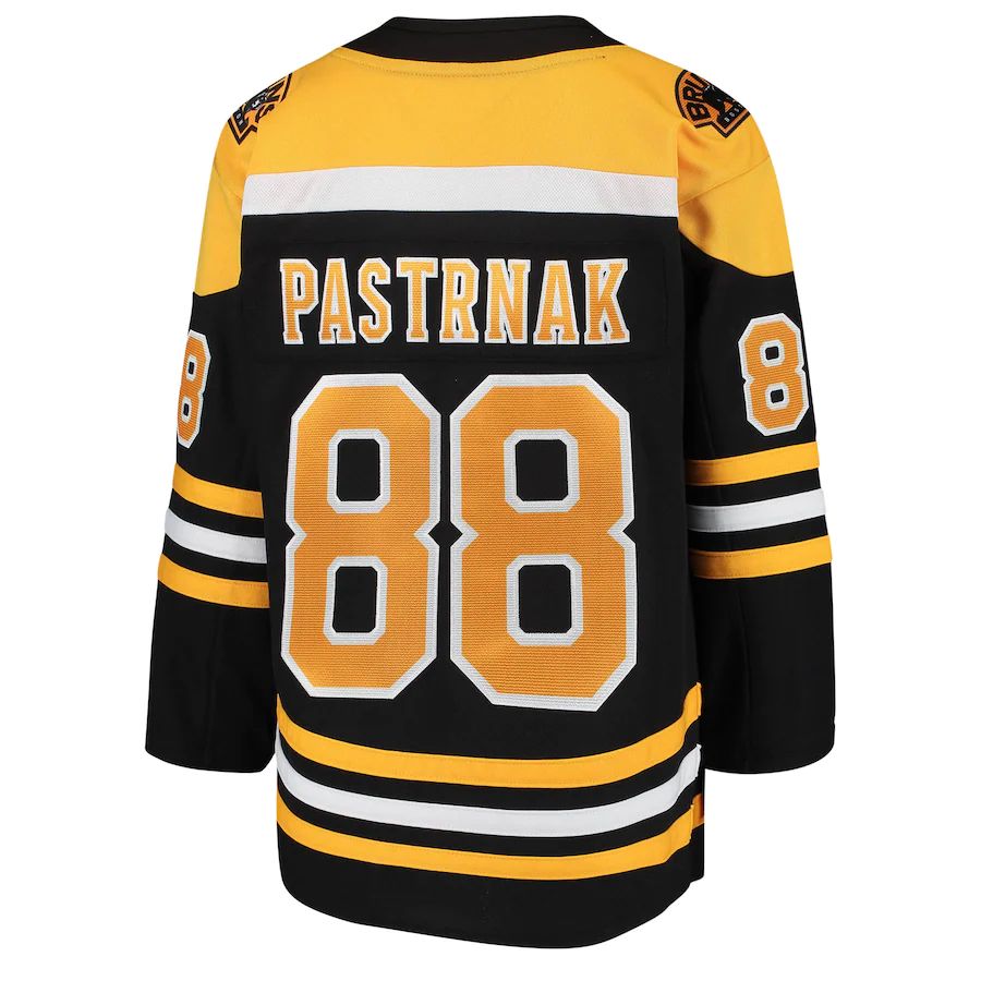 B.Bruins #88 David Pastrnak Home Premier Player Jersey Black Stitched American Hockey Jerseys CROVYIE