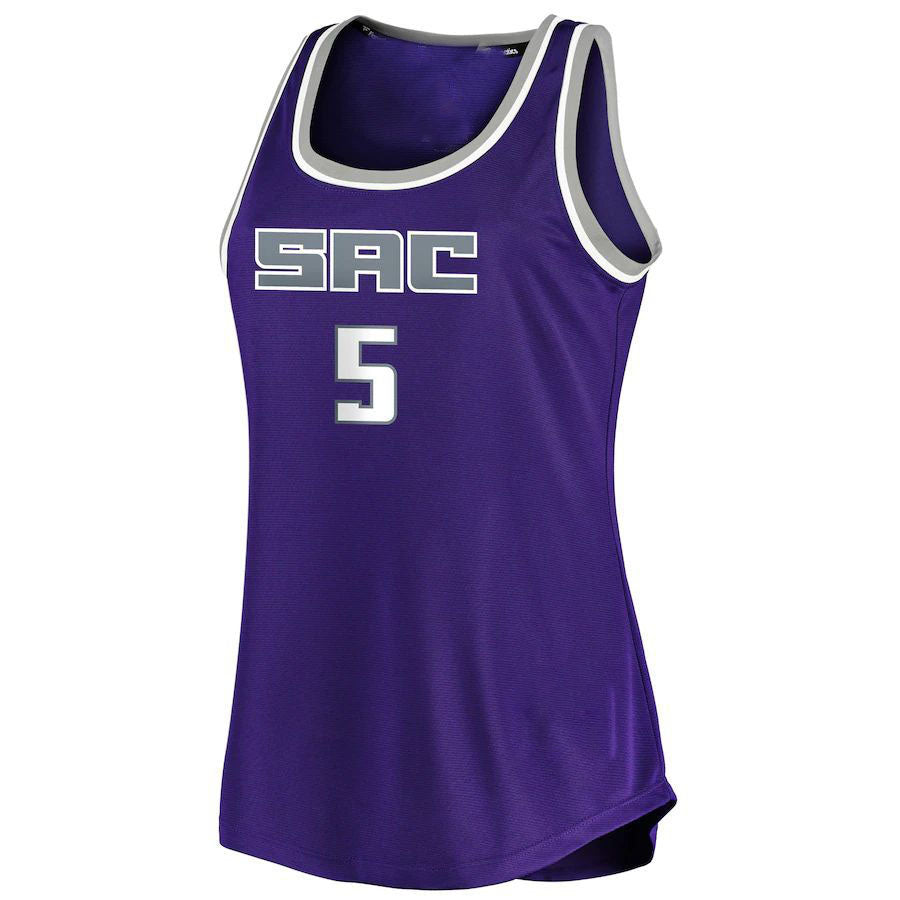 S.Kings #5 De'Aaron Fox  Fanatics Branded Women's Fast Break Tank Jersey Icon Edition Purple Stitched American Basketball Jersey
