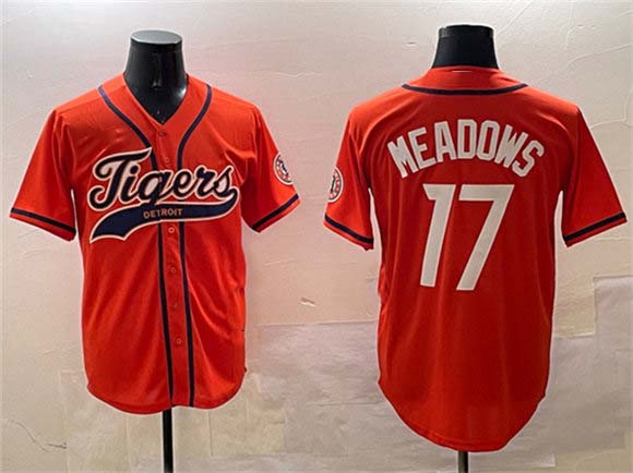 Detroit Tigers #17 Parker Meadows Orange With Patch Cool Base Stitched Baseball Jersey