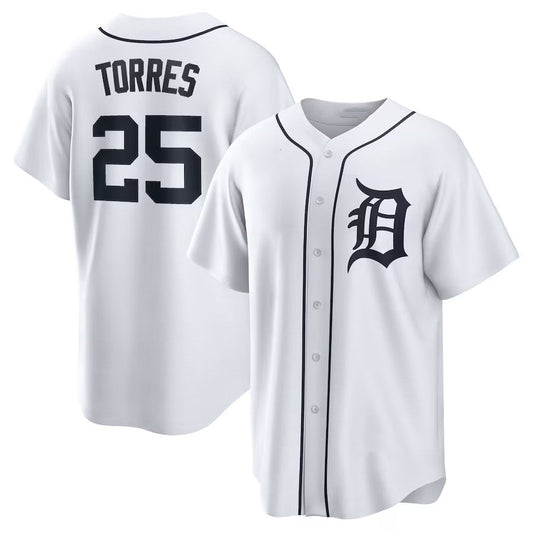Detroit Tigers #25 Gleyber Torres Home Replica Jersey - White Stitched Baseball Jersey