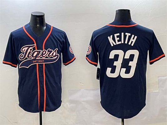 Detroit Tigers #33 Colt Keith Navy With Patch Cool Base Stitched Baseball Jersey