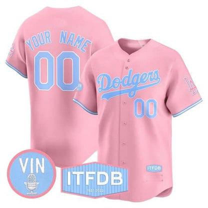 Custom Los Angeles Dodgers Vin ITFDB Patch Bubblegum Pink Vapor Premier Limited ¨C All Stitched Baseball Jersey