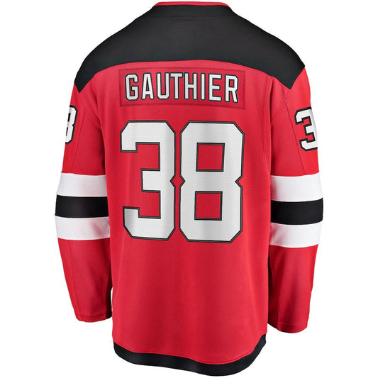NJ.Devils #38 Frederik Gauthier Fanatics Branded Home Breakaway Player Jersey Red Stitched American Hockey Jerseys CROVYIE