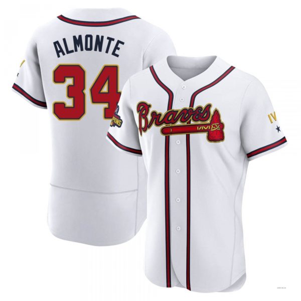 Atlanta Braves #34 AbNERY2025m Almonte Gold White 2022 Program Jersey Stitches Baseball Jerseys