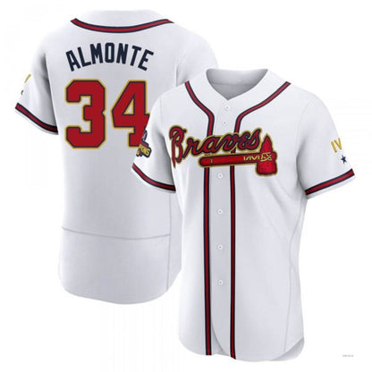 Atlanta Braves #34 AbNERY2025m Almonte Gold White 2022 Program Jersey Stitches Baseball Jerseys