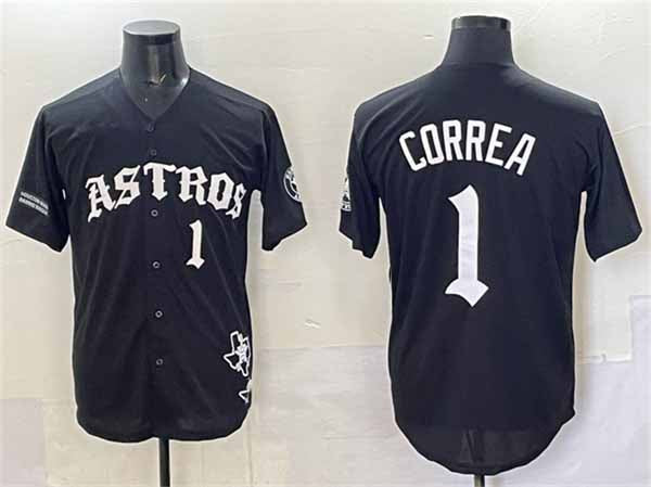 Houston Astros #1 Carlos Correa Black Gothic 'Houston Born Barrio Raised' Limited Stitched Baseball Jersey