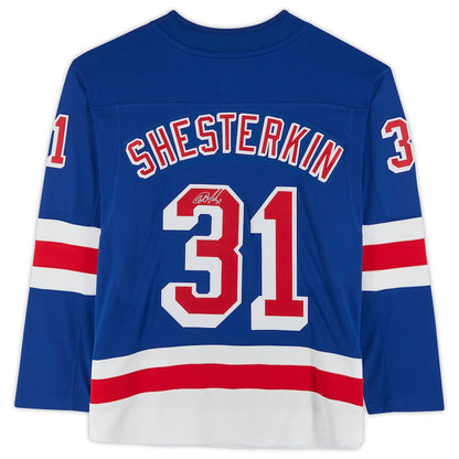 NY.Rangers #31 Igor Shesterkin Fanatics Authentic Autographed Blue Fanatics Breakaway Jersey Stitched American Hockey Jerseys CROVYIE