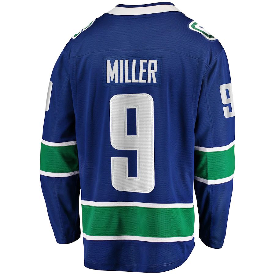 V.Canucks #9 J.T. Miller Fanatics Branded Home Breakaway Player Jersey Blue Stitched American Hockey Jerseys CROVYIE