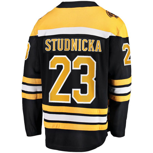 B.Bruins #23 Jack Studnicka Fanatics Branded Home Breakaway Player Jersey Black Stitched American Hockey Jerseys CROVYIE