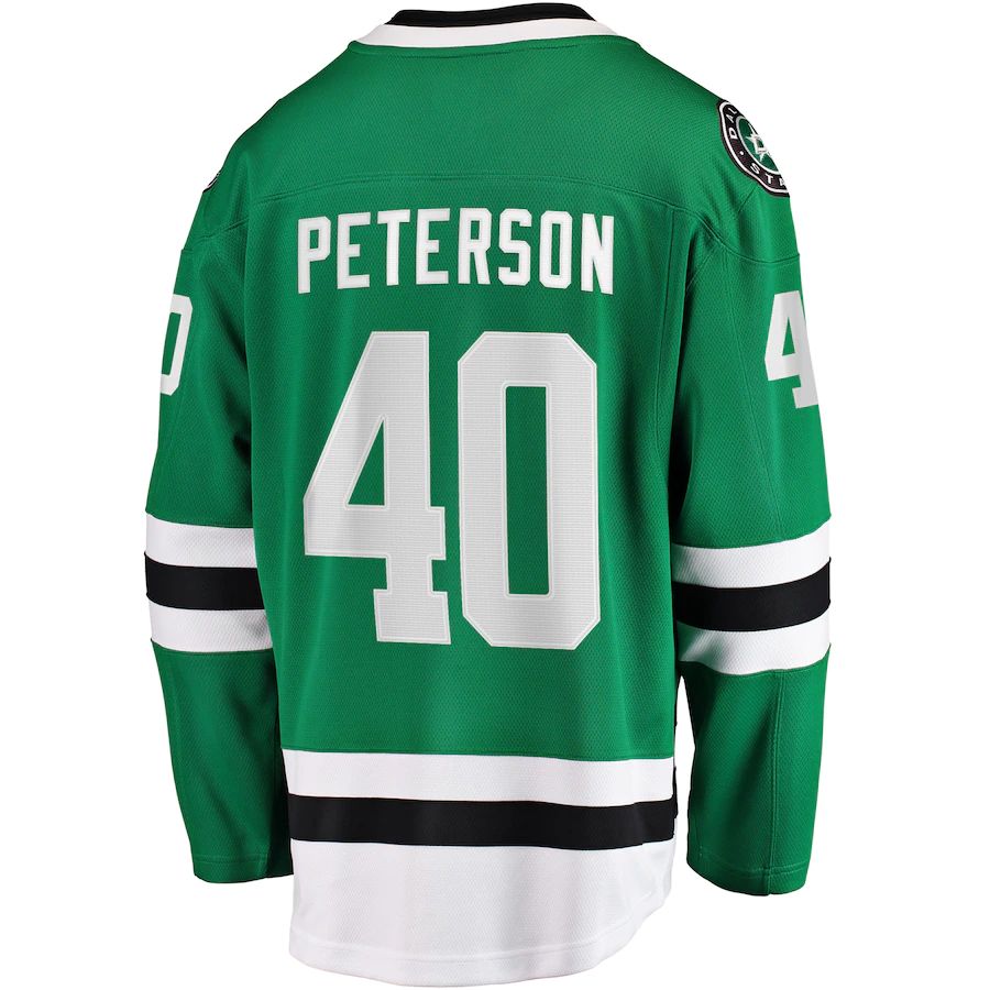 D.Stars #40 Jacob Peterson Fanatics Branded Home Breakaway Player Jersey Kelly Green Stitched American Hockey Jerseys CROVYIE