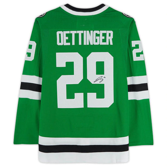 D.Stars #29 Jake Oettinger Fanatics Authentic Autographed adidas Authentic Jersey Kelly Green Stitched American Hockey Jerseys CROVYIE