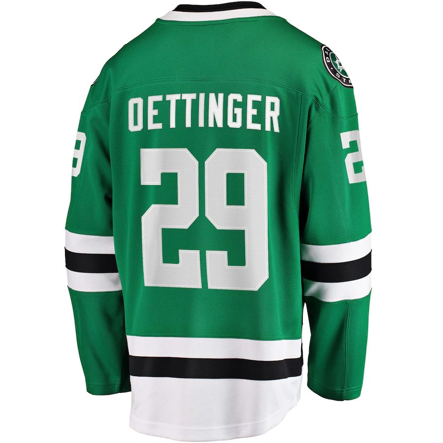 D.Stars #29 Jake Oettinger Fanatics Branded Home Breakaway Player Jersey Kelly Green Stitched American Hockey Jerseys CROVYIE