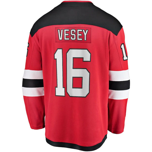 NJ.Devils #16 Jimmy Vesey Fanatics Branded Home Breakaway Player Jersey Red Stitched American Hockey Jerseys CROVYIE
