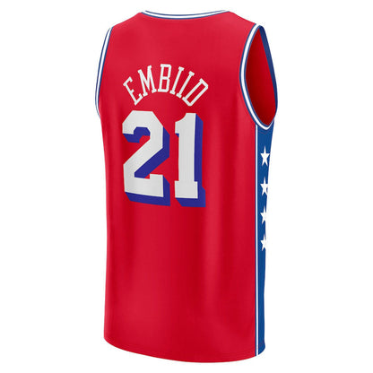 PH.76ers #21 Joel Embiid Fanatics Branded 2022-23 Fast Break Replica Player Jersey Statement Edition  Red Stitched American Basketball Jersey