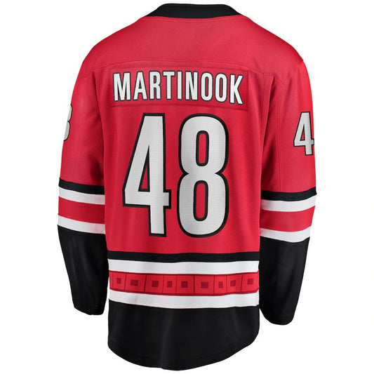 C.Hurricanes #48 Jordan Martinook Fanatics Branded Home Breakaway Player Jersey Red Stitched American Hockey Jerseys CROVYIE