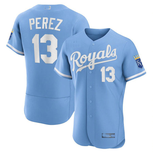 Kansas City Royals #13 Salvador P¨¦rez Light Blue 2022 Alternate Authentic Player Jersey Baseball Jerseys