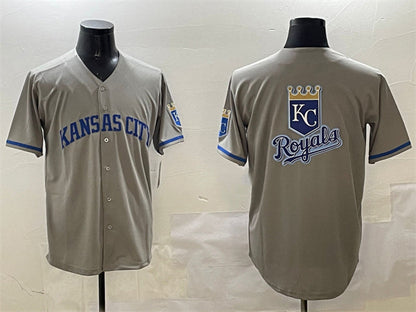 Kansas City Royals Team Big Logo Gray 2024 Away Limited Stitched Baseball Jersey