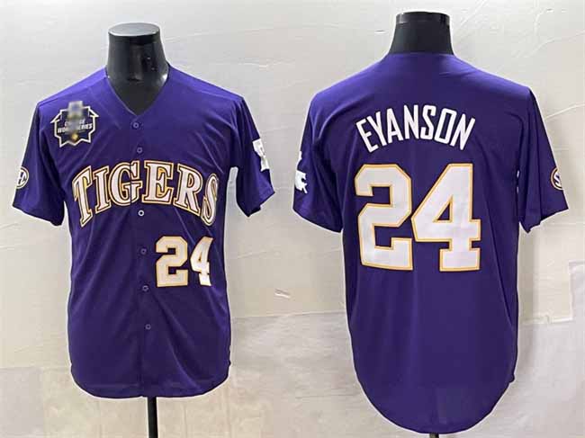 L.Tigers #24 Anthony Eyanson Purple 2025 World Series Stitched Baseball American College Jerseys