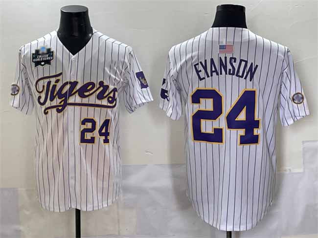 L.Tigers #24 Anthony Eyanson White Pinstripe 2025 World Series Stitched Baseball American College Jerseys