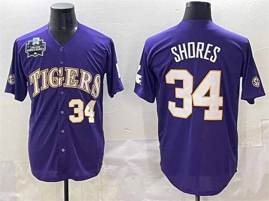 L.Tigers #34 Chase Shores Purple 2025 World Series Stitched Baseball American College Jerseys