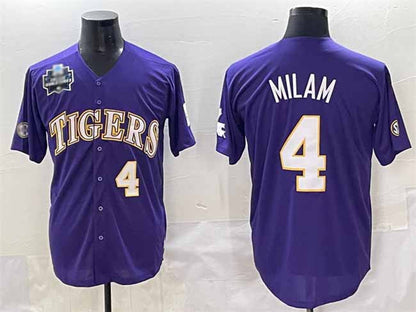 L.Tigers #4 Steven Milam Purple 2025 World Series Stitched Baseball American College Jerseys