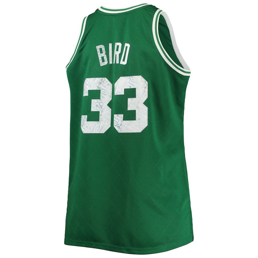 B.Celtics #33 Larry Bird Mitchell & Ness Big & Tall 1985-86 75th Anniversary Diamond Swingman Jersey Kelly Green Stitched American Basketball Jersey