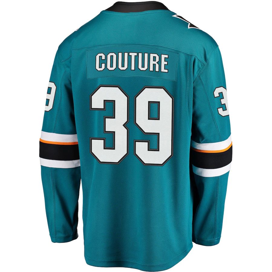 SJ.Sharks #39 Logan Couture Fanatics Branded 2021-22 Home Premier Breakaway Player Jersey Teal Stitched American Hockey Jerseys CROVYIE