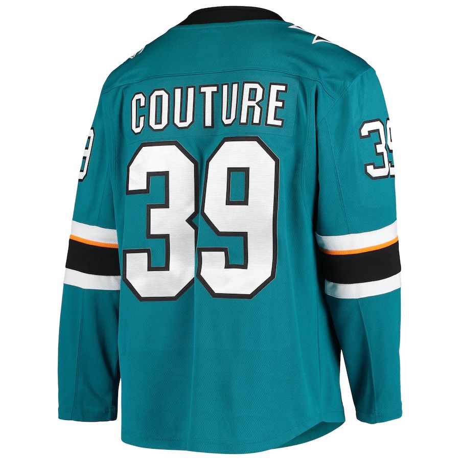 SJ.Sharks #39 Logan Couture Fanatics Branded Home Alternate Captain Premier Breakaway Player Jersey Teal Stitched American Hockey Jerseys CROVYIE