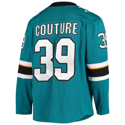 SJ.Sharks #39 Logan Couture Fanatics Branded Home Alternate Captain Premier Breakaway Player Jersey Teal Stitched American Hockey Jerseys CROVYIE