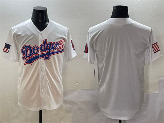 Los Angeles Dodgers Blank White With American Flag Patch Limited Stitched Baseball Jersey