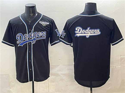 Los Angeles Dodgers Team Big Logo Black Fashion 2025 World Series Cool Base Stitched Baseball Jersey