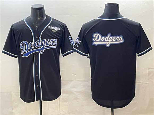 Los Angeles Dodgers Team Big Logo Black Fashion 2025 World Series Cool Base Stitched Baseball Jersey